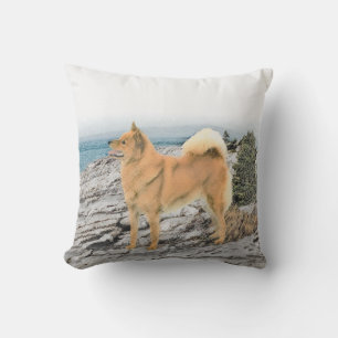 Coussin Spitz finlandais à Seashore Peinture - Chien Art