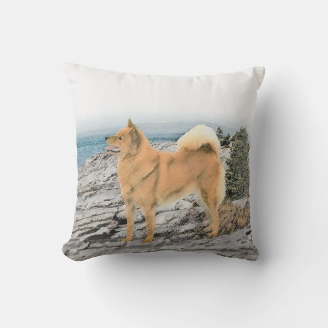 Coussin Spitz finlandais à Seashore Peinture - Chien Art (Recto)