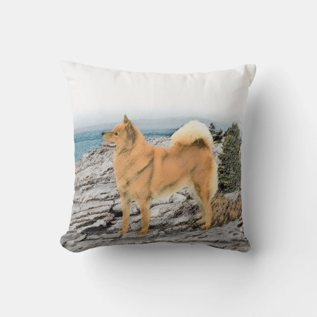 Coussin Spitz finlandais à Seashore Peinture - Chien Art (Recto)