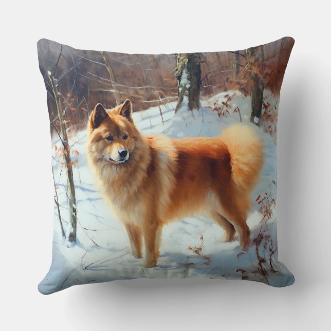 Coussin Spitz Finlandais Laisser Neige Noël (Verso)