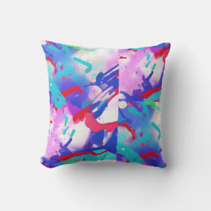 Coussin Splash coloré abstrait aqua rouge indigo rose
