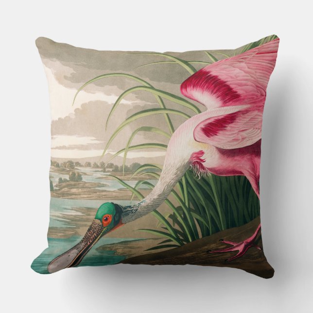 Coussin Spoonbill sur le roseate par John James Audubon (Recto)