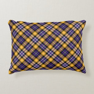 Coussin sportif d'accent de plaid d'or pourpre et