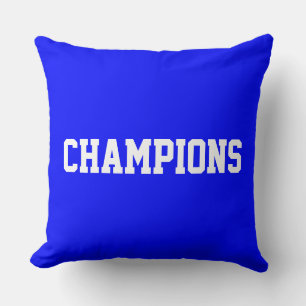 Coussin Sportif Gras Blanc Texte CHAMPIONS Sur Fond Bleu C