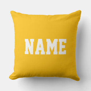 Coussin Sportif Texte Athlétique Blanc Sur Jaune Doré Clai