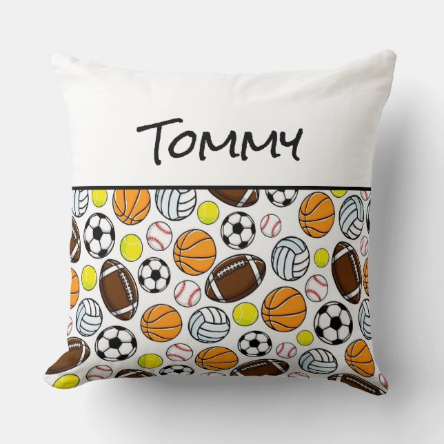 Coussin Sports Balls Enfants NOM Chambre Décor Garde-fou A (Recto)