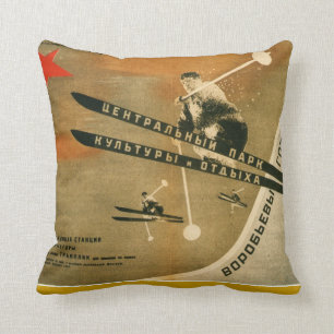 Coussin Sports d'hiver vintages, affiche russe de ski