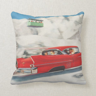 Coussin Sports d'hiver vintages, voitures et téléphériq