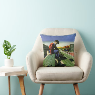 Coussin Sports Vintage, Supporter de Football Triste avec 