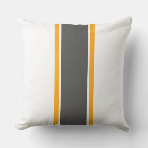 Coussin Sporty Grey Yellow Center Racing Stripes Sur Blanc