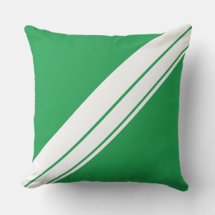 Coussin Sporty Kelly Green White Diagonal Racing Stripes