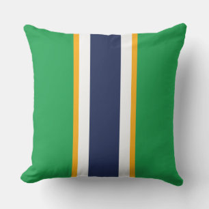 Coussin Sporty Navy Blue White Kelly Green Racing Stripes