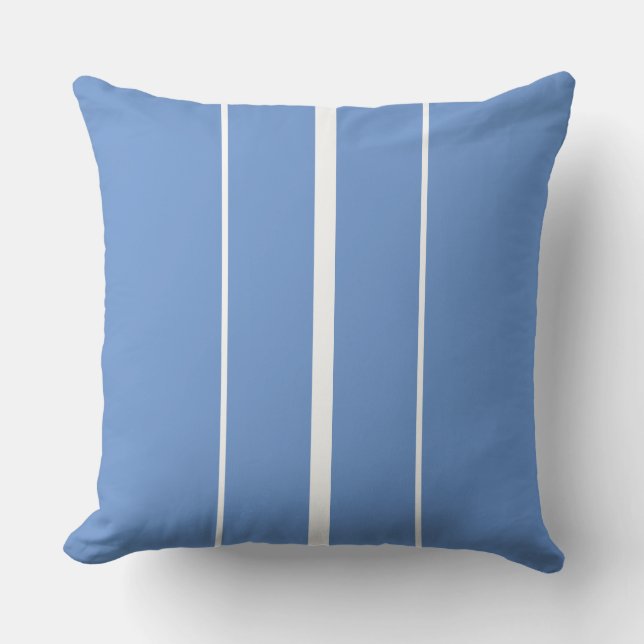 Coussin Sporty Sleek White Racing Stripes Sur Bleu Clair (Recto)