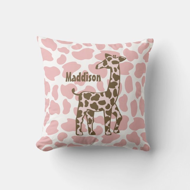 Coussin Spots de girafe rose et Brown (Recto)