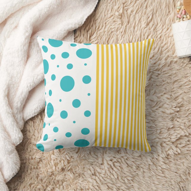Coussin Spots et rayures - Turquoise et Jaune (Couverture)