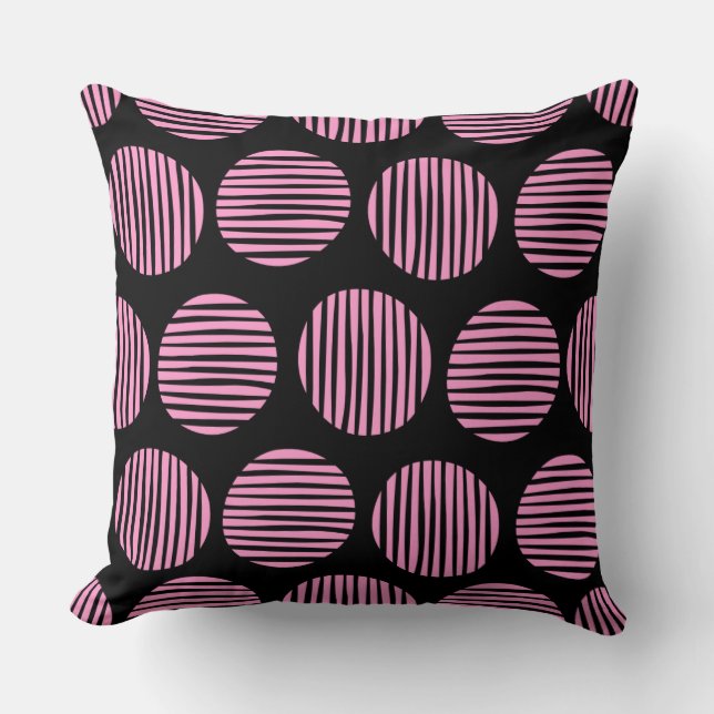 Coussin Spots Lined 190917 - Rose et Noir (Recto)
