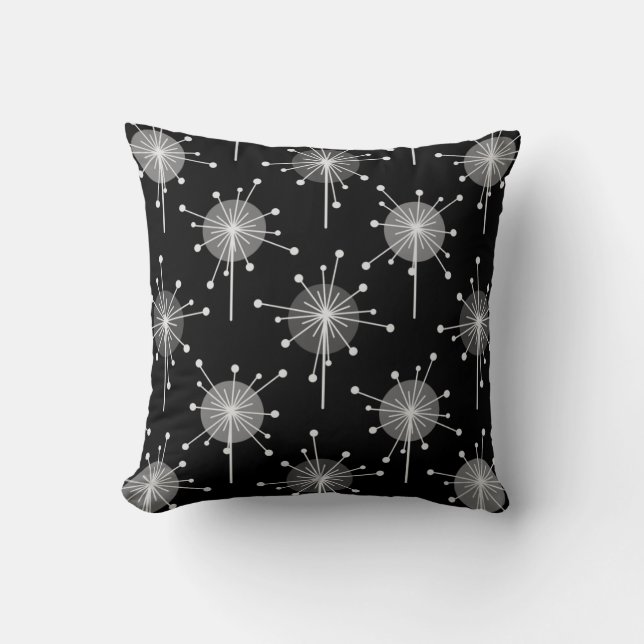 Coussin Spoutnik Starburst Fleurs Gris Noir (Recto)