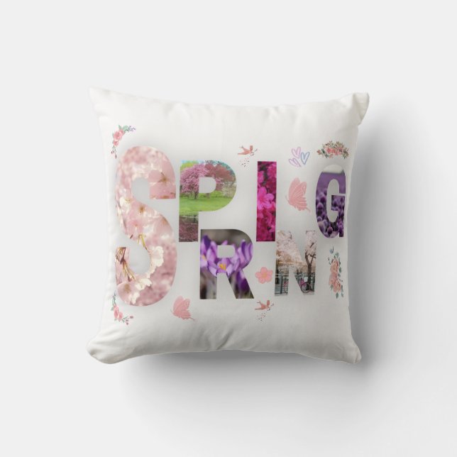 Coussin Spring Blooms Floral Typography Throw Pillow (Recto)