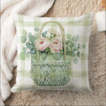 Coussin Spring Floral Basket<br><div class="desc">Add a fresh spring touch to your home with this beautiful floral basket throw pillow. Featuring soft watercolor flowers and greenery on a classic farmhouse gingham background, this decorative pillow brings a cozy cottage style to any living room, sofa, chair, or bedroom. Perfect for spring decorating, farmhouse home decor, garden...</div>