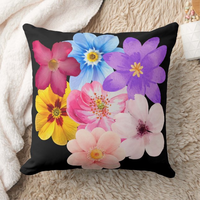 Coussin Spring Harmony - Mixed Watercolor Flower Bouquet (Couverture)