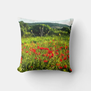 Coussin Spring Poppies Meadow and Mountain Landscape