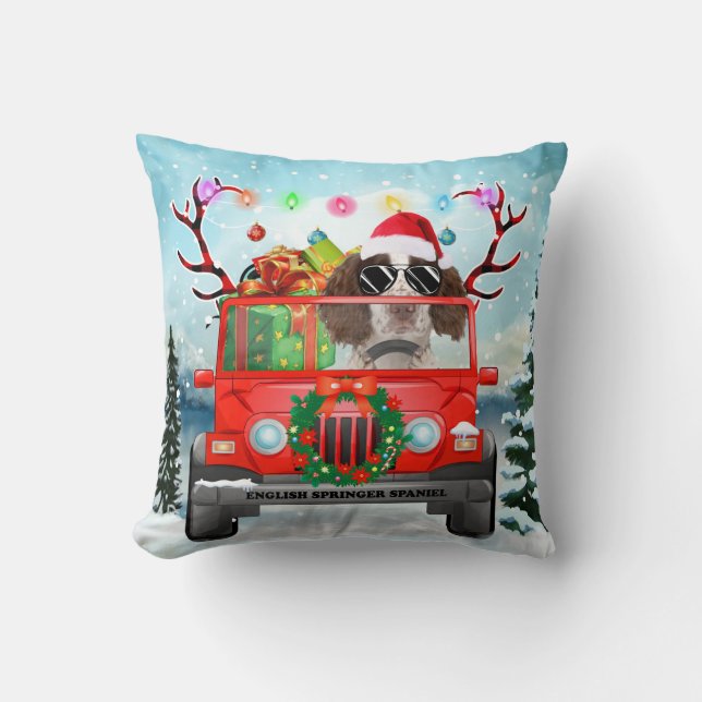 Coussin Springer anglais Spaniel chien avec cadeaux de Noë (Recto)