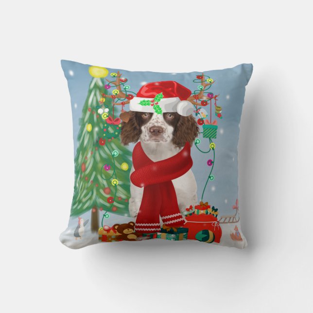 Coussin Springer anglais Spaniel chien avec cadeaux de Noë (Recto)