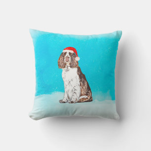 Coussin Springer anglais Spaniel Dog dans le Santa Hat de