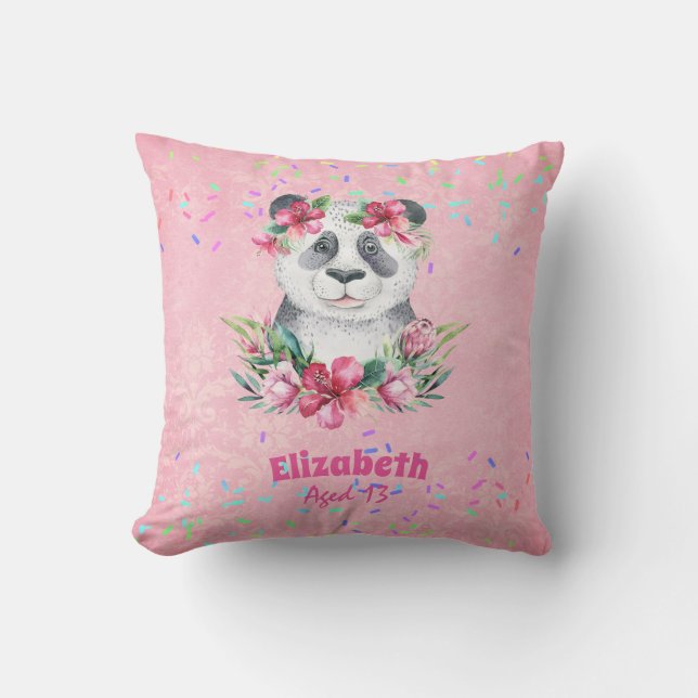 Coussin Sprinkings PANDA BEAR Pink Boho Flowers Girls Nomm (Recto)