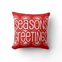 Square Red Seasons Greetings Throw Pillow Holiday
