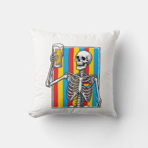 Coussin Squelette Bière Arc-en-ciel Vintage Gravure T-Shir