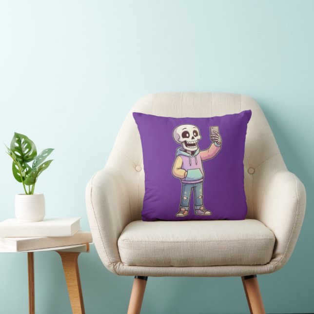 Coussin Squelette de dessin animé mignon selfie - Corps en (Chaise)