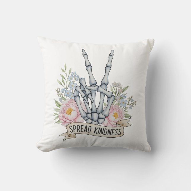 Coussin Squelette de signe de paix "Propager la gentilless (Recto)