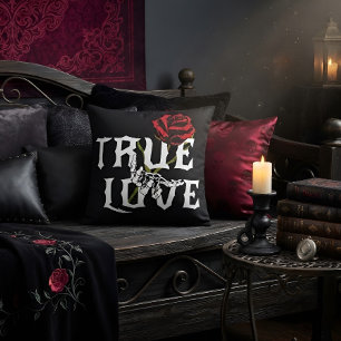 Coussin Squelette de Véritable Amour Rose Rouge Gothique