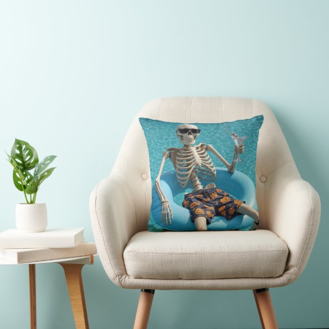 Coussin Squelette d'Halloween flottant dans une piscine (Chaise)