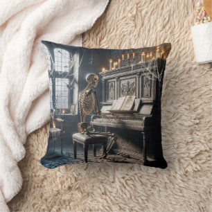 Coussin Squelette d'Halloween Jouer un piano