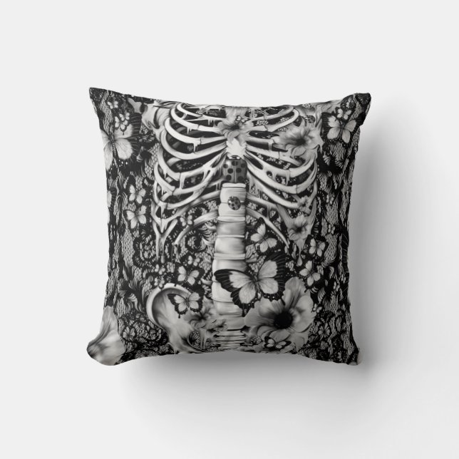 Coussin Squelette floral de dentelle d'idiot idiopathique (Recto)