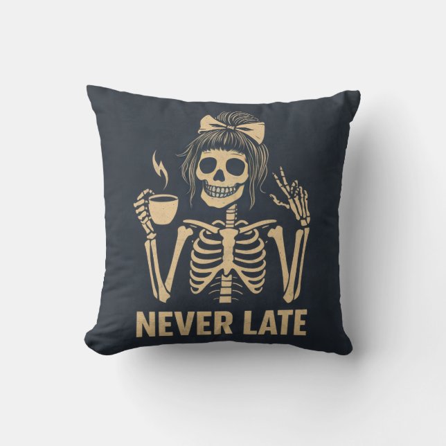 Coussin squelette jamais en retard (Recto)