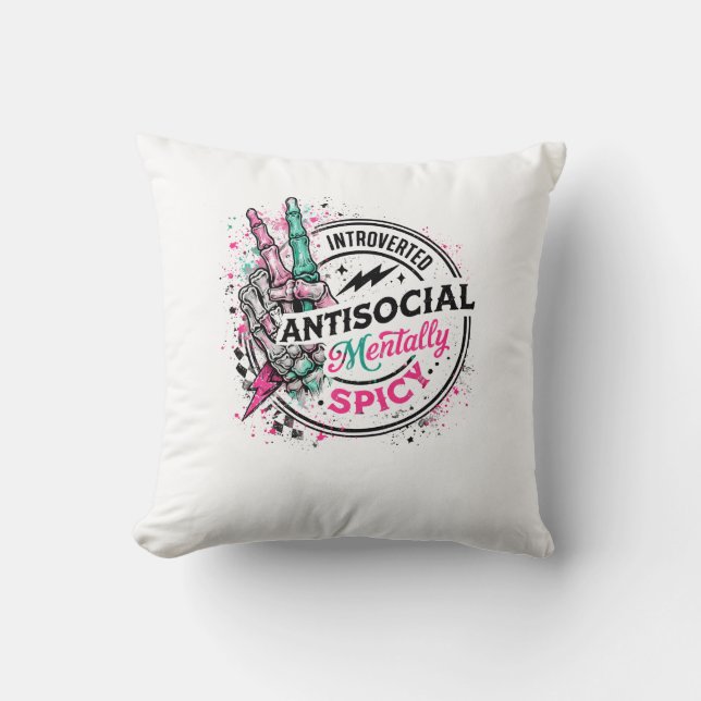 Coussin Squelette Mentalement Épicé Antisocial Introverti (Recto)