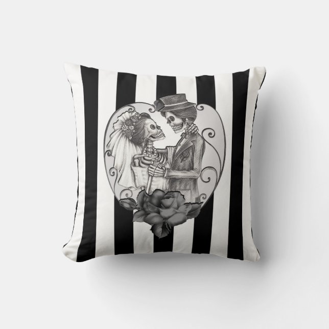 Coussin Squelette rayé Love Couple Mariage Danse (Recto)