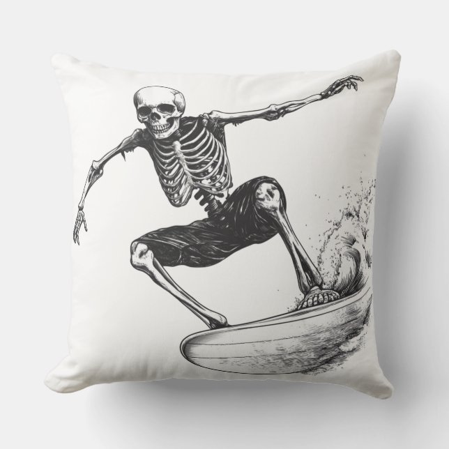 Coussin 💀 Squelette Surfeur : Style Minimaliste 🏄‍♂️ (Recto)