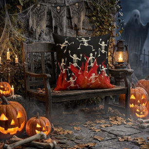 Coussin Squelettes dansants en flammes pour Halloween