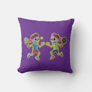 Coussin Squelettes de dessin animé drôles jouant au padel