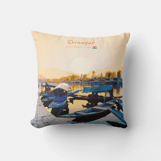 Coussin Srinagar, Inde - Bateaux Shikara du lac Dal (Recto)