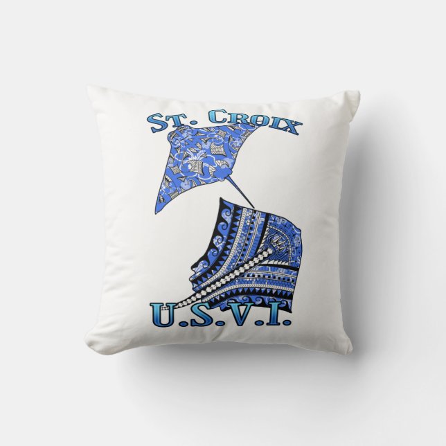 Coussin St Croix U V.I. Vacances Tribal Stingray Océan (Recto)
