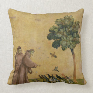 Coussin St Francis d'Assisi prêchant aux oiseaux