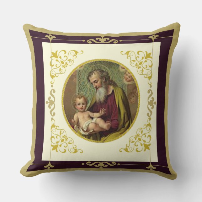 Coussin St Joseph et le catholique de Jésus d'enfant (Recto)