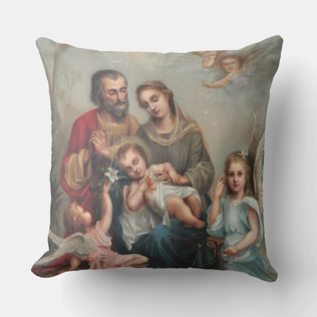 Coussin St Joseph, Mary, Jésus, anges (Recto)
