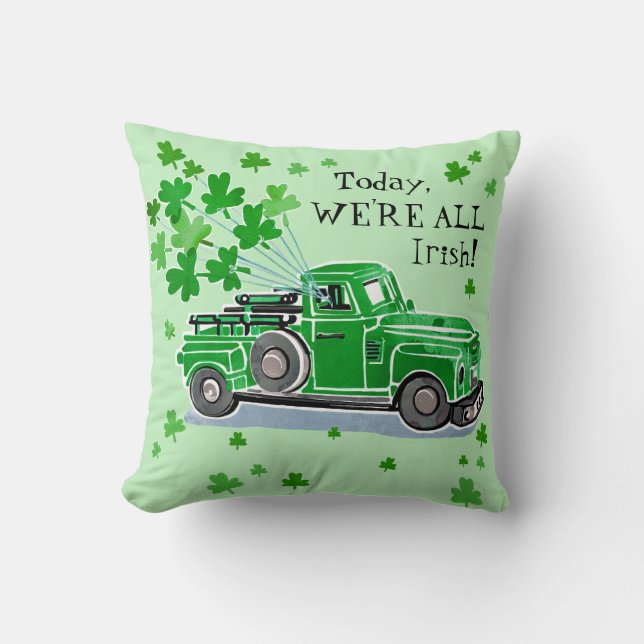 Coussin St. Patrick's Day Green Camion Vintage Monogramme (Recto)