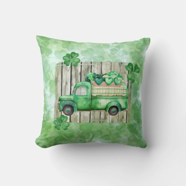Coussin St. Patrick's Day Irlandais Clovers Camion Vintage (Recto)